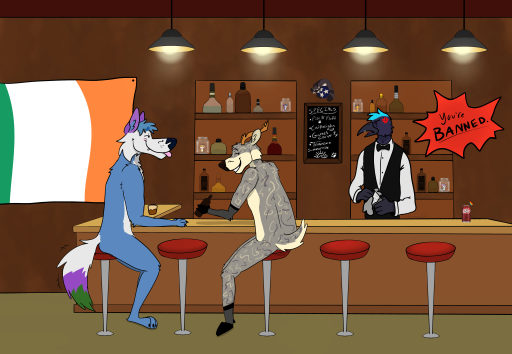 Dibbo, Jeb, and Cade at a bar where Cade is bartending.